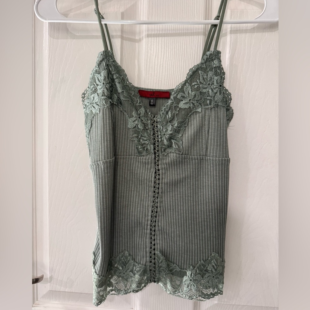 Lace Trim Green Cami Top
